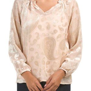 Nanette Lepore Tunic Blouse Cream Flowy Loose Paisley Romantic Boho Size Medium